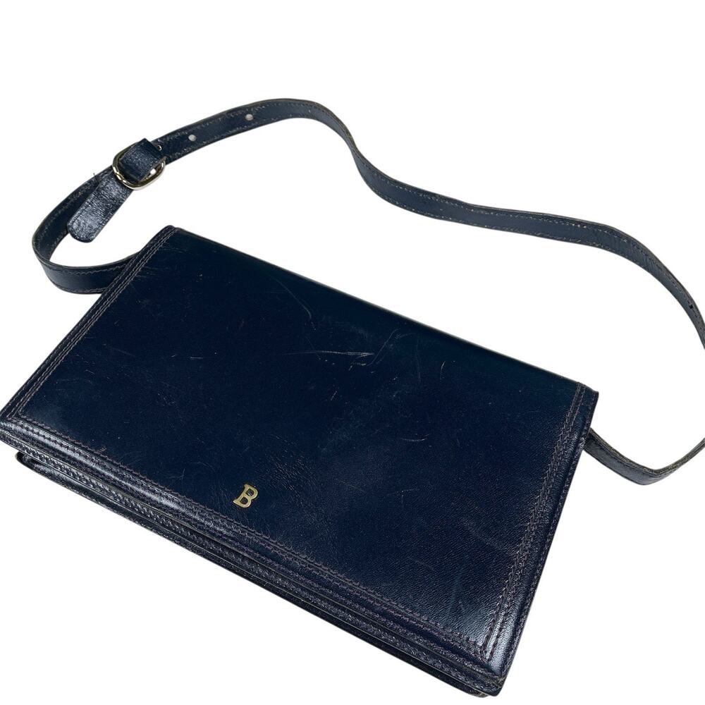 Bally Women's Blue Leather Clutch Handbag Crossbody Bag Italy Made FLAWS